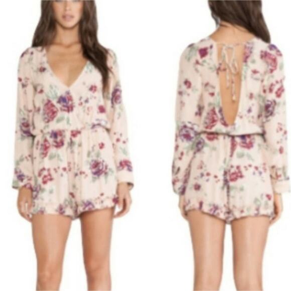 Faithfull the Brand Pants - Faithful The Brand  Plunge V Neck Floral Ruffle Hem One-Piece Shorts Romper S